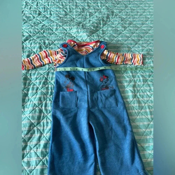 Disney Junior Minnie Girl 12 m Overalls 2 pc Blue with striped long Sleeve top - Picture 2 of 11